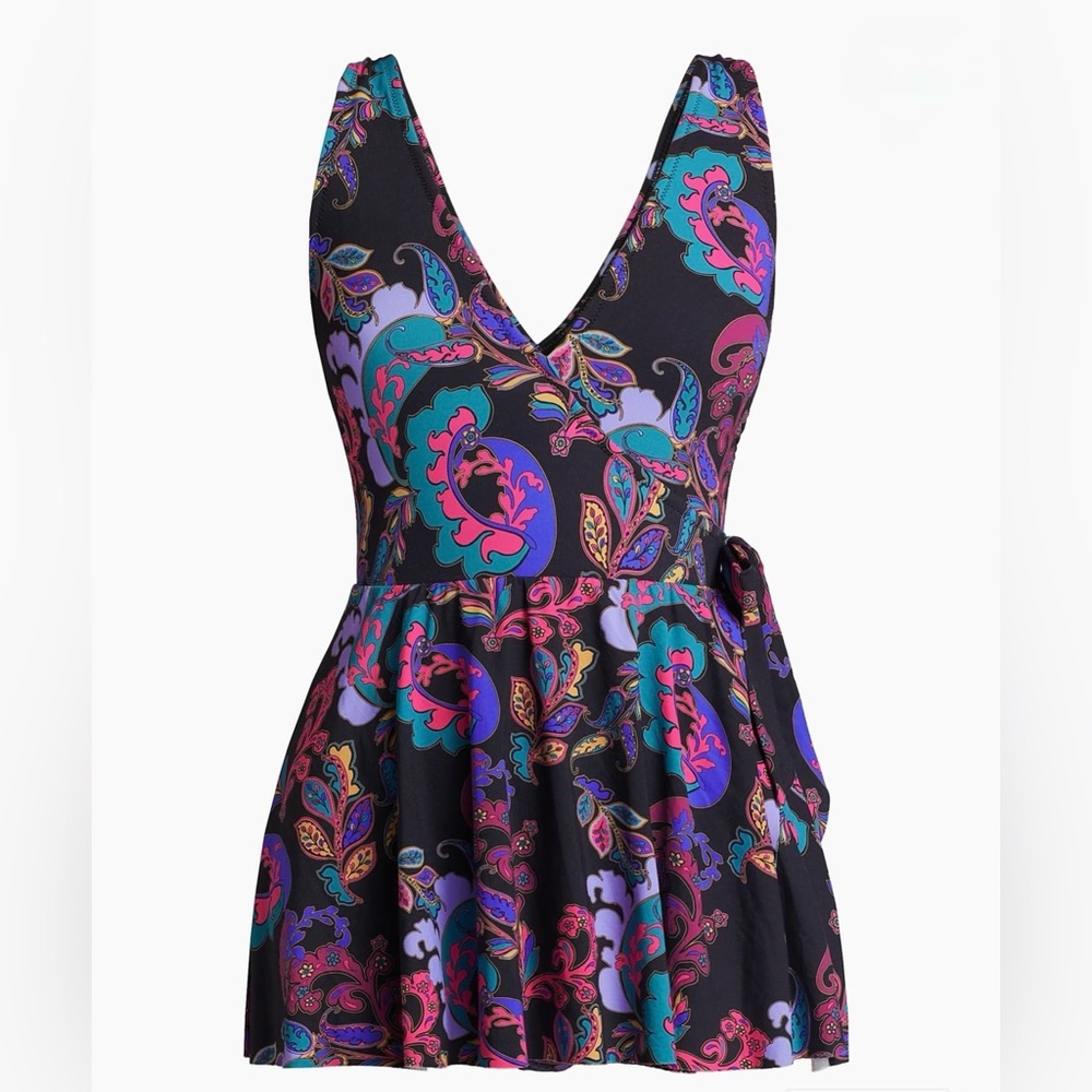 Johnny Was Fatima Paisley Wrap Tie-Waist Swimdress Size S NWT